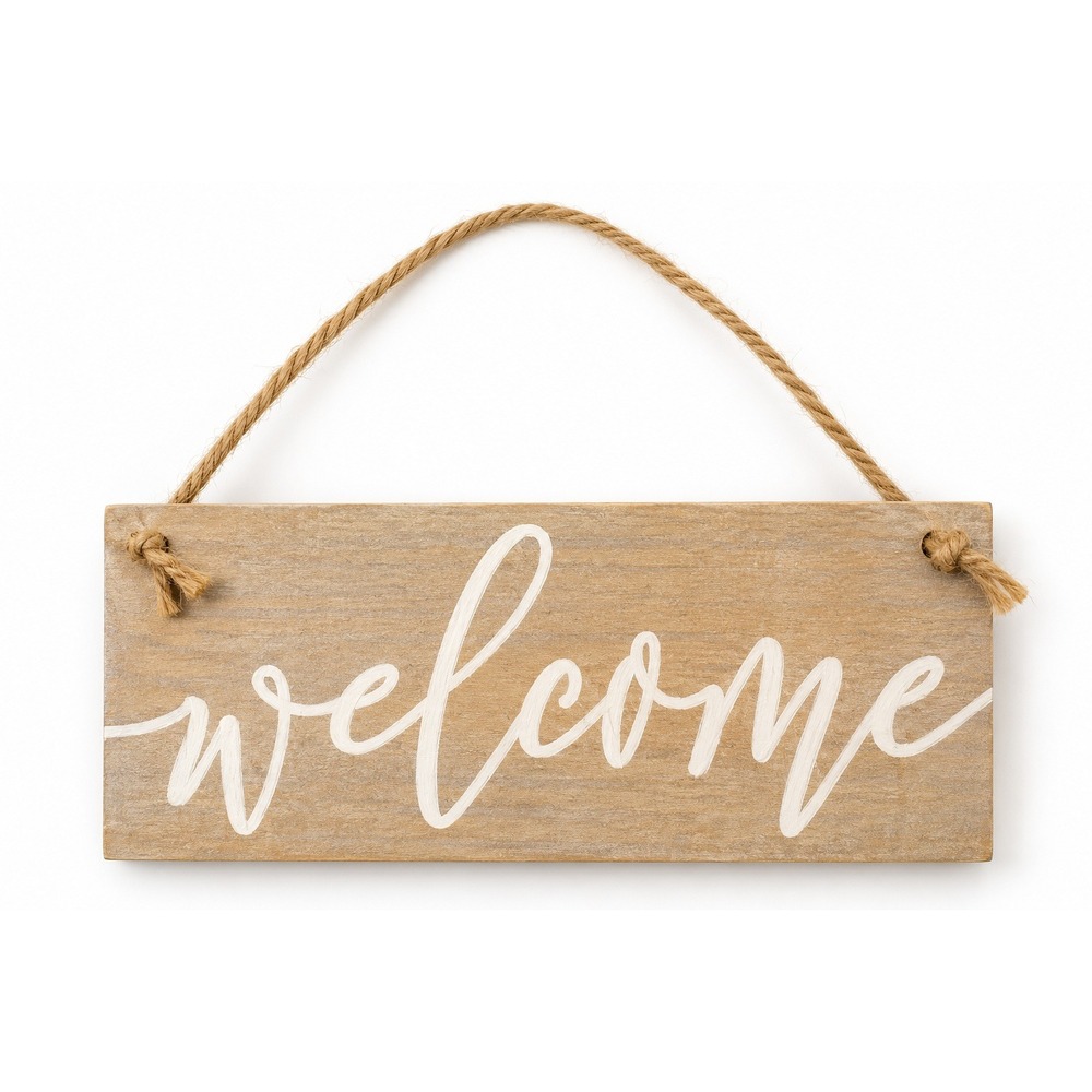 Rustic Wooden Welcome Sign Farmhouse Wall Decor Jute Rope Hanging Plaque